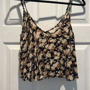 Black and brown floral flowy crop tank top